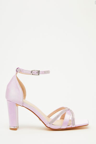 Lilac Satin Diamante Heeled Sandals